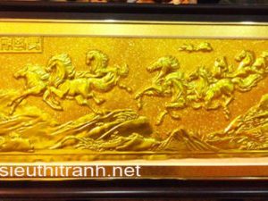 Tranh phù điêu vàng-Mã đáo thành công-k023