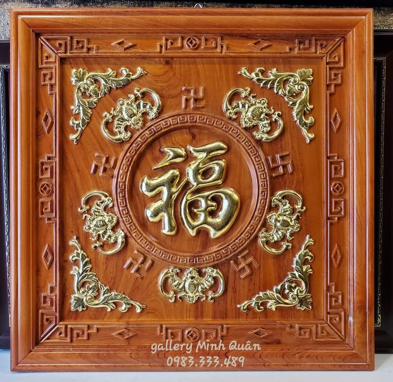tranh treo phong thủy ngũ phúc lâm môn bằng gỗ tự nhiên